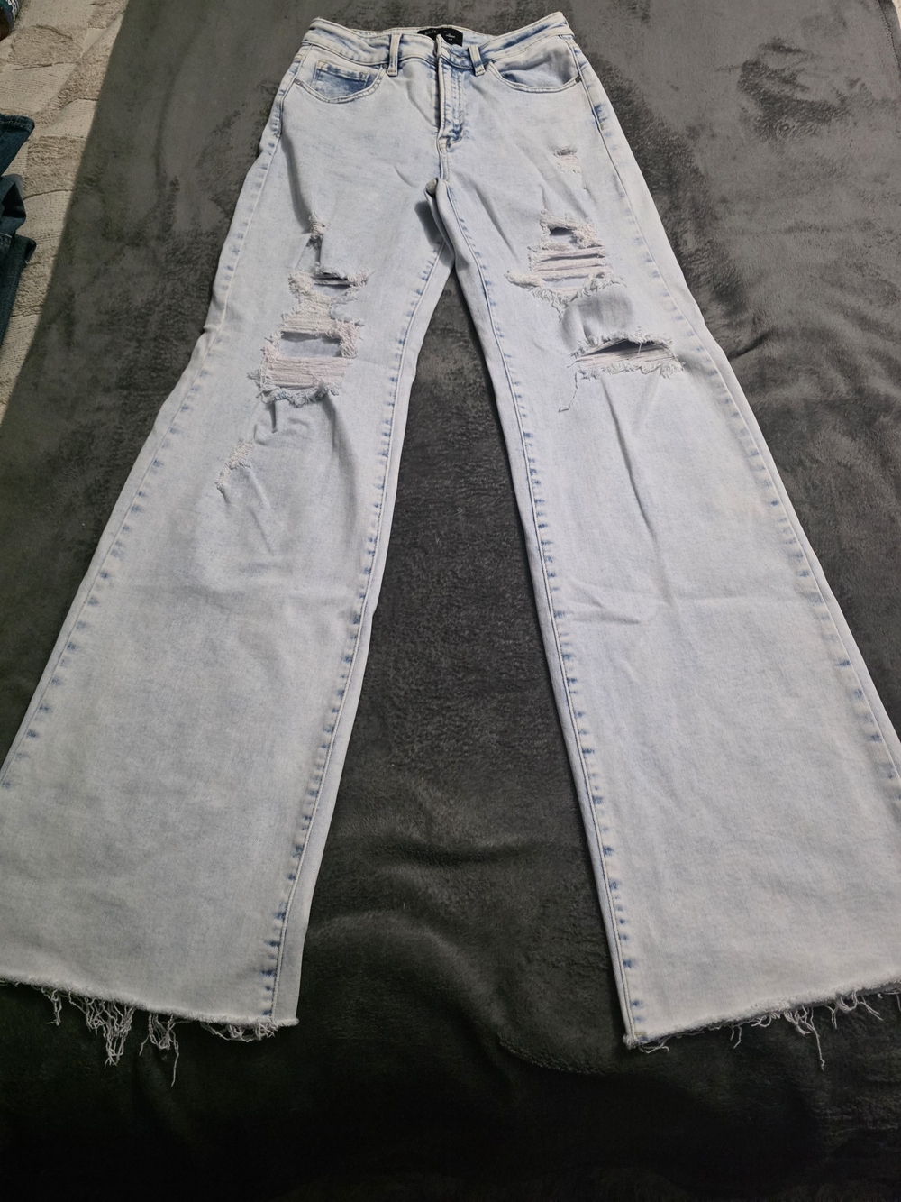 High-Rise Light Blue Distressed Flare Jeans